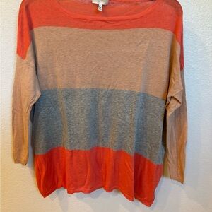 Joie Colorblock Scoop Neck Sweater in Coral, Taupe, and Gray